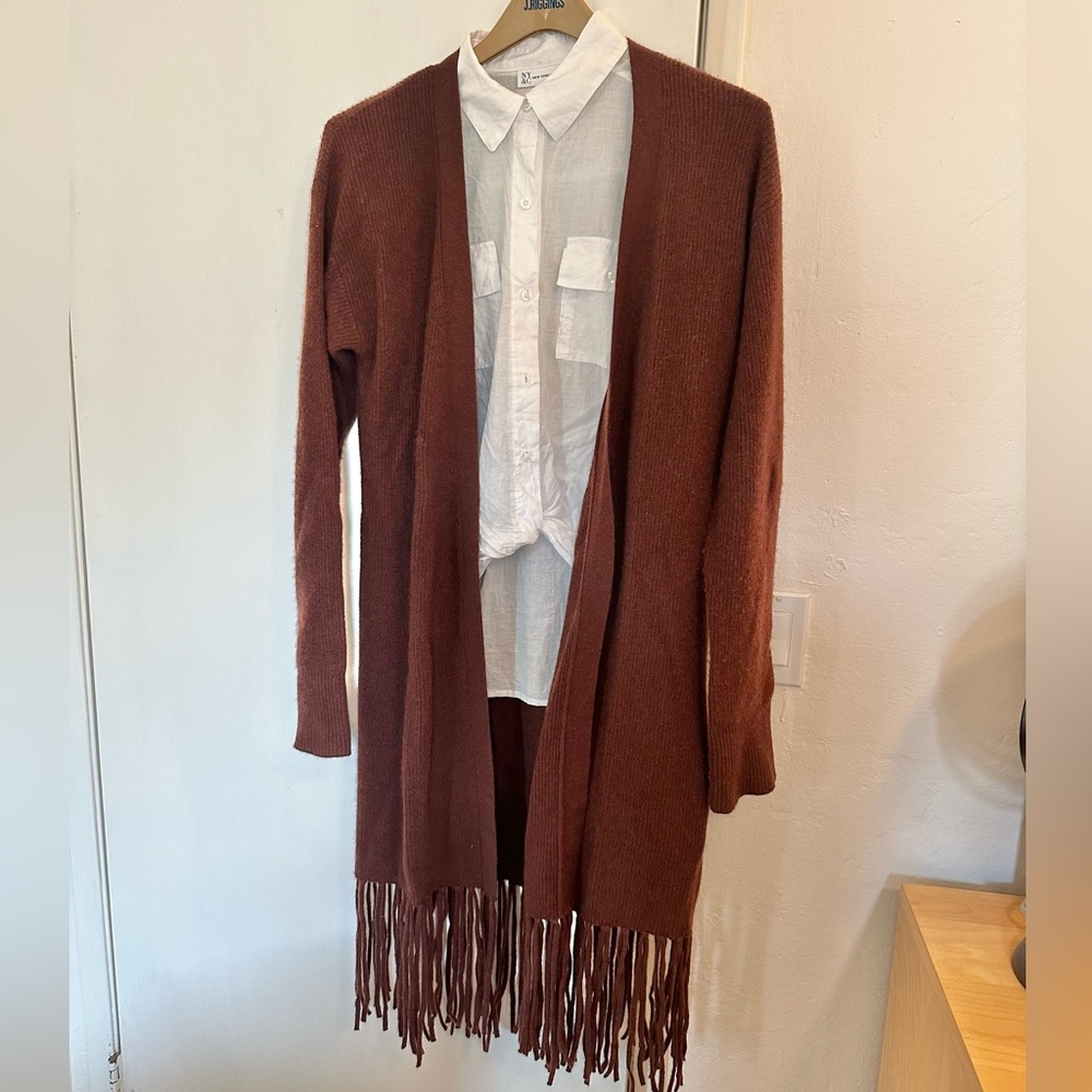 CRUSH CASHMERE RIVA FRINGE CARDIGAN Brown